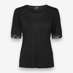 Дамска тениска Vero Moda с дантела, черна