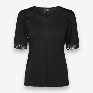 Дамска тениска Vero Moda с дантела, черна
