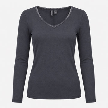 Vero Moda дамска блуза с дантела, черна