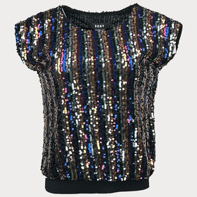 дамска блуза с къс ръкав DKNY с пайети 