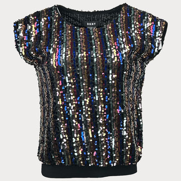дамска блуза с къс ръкав DKNY с пайети 