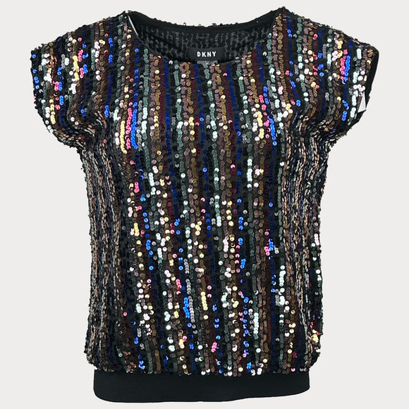 дамска блуза с къс ръкав DKNY с пайети 