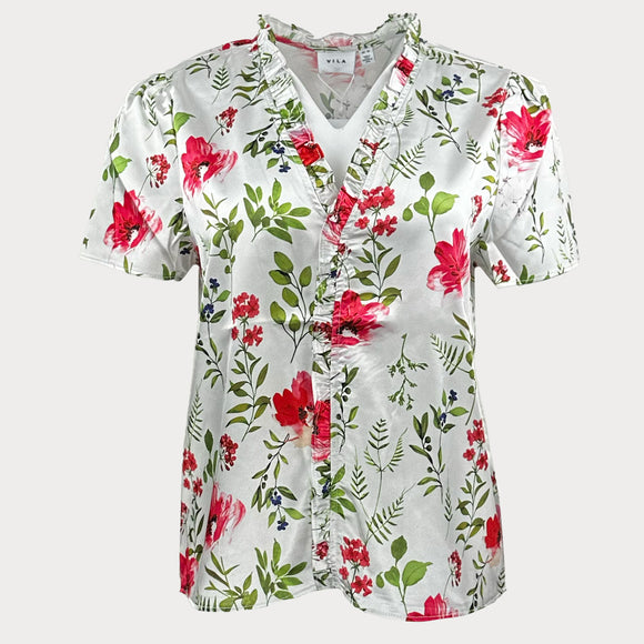 Дамска бяла риза с къс ръкав VILA