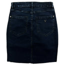 Дамска дънкова пола Guess в син цвят, със страничен кант с лого, закопчаване с цип и копче. 