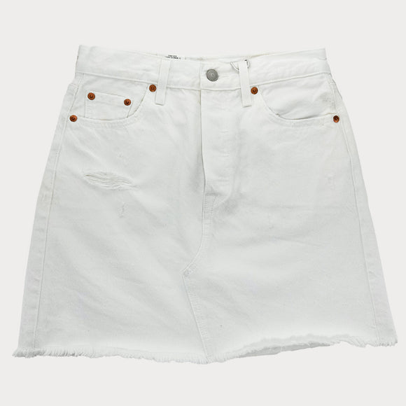 Дамска бяла дънкова пола Levis, с джобове , закопчаване с копче и цип. 
