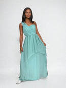 Елегантна дамска дълга рокля в цвят тюркоаз-3