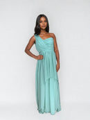 Елегантна дамска дълга рокля в цвят тюркоаз-4