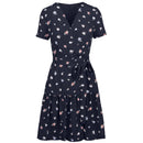 Дамска рокля FRENCH CONNECTION с V-образно деколте, тип Прегърни ме, къси ръкави, захващане с колан. 