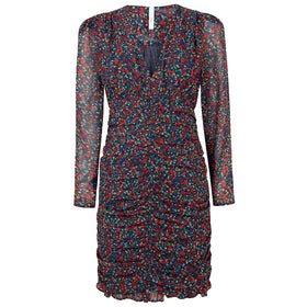 Дамска къса рокля PEPE JEANS с дълги ръкави, в червен цвят,  лека материя и лека подплата, набран ефект в предната част. 