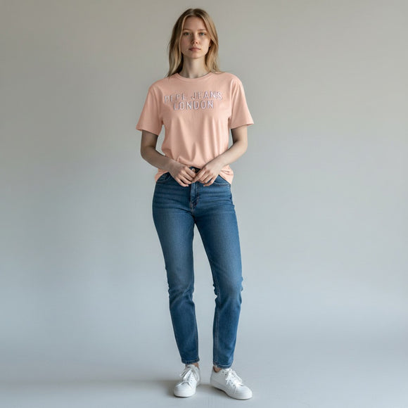 Дамска тениска Pepe Jeans в цвят праскова
