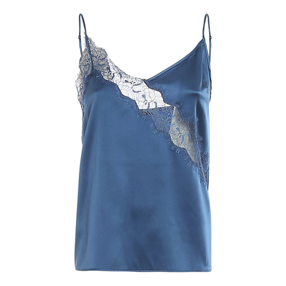 Дамски топ PINKO в синьо от сатен