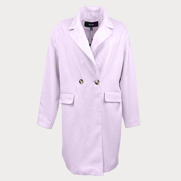 Дамско палто Vero Moda в бледо лилав цвят, дължина над коляното, закопочаване с копчета. Размер М 