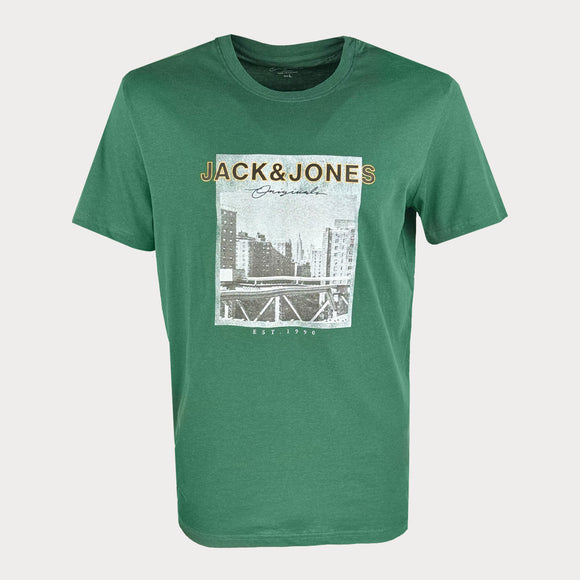 Мъжка зелена тениска Jack&Jones Originals с фото принт
