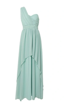 Дълга дамска рокля с едно рамо в цвят тюркоаз